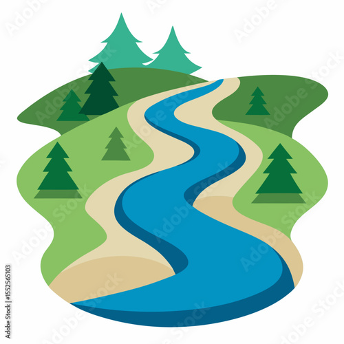Winding River Valley Vector Illustration