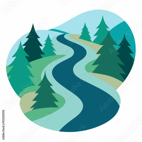Winding River Valley Vector Illustration