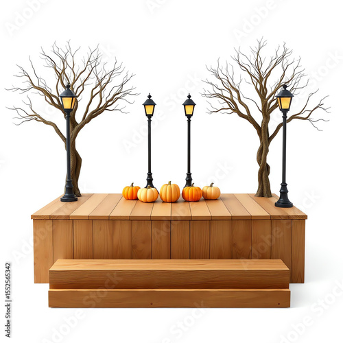 Rustic Autumn Display with Pumpkins and Lamp Posts
