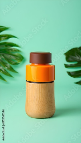 Wallpaper Mural Stylish modern thermos with wood texture and orange accent on a mint green background Torontodigital.ca