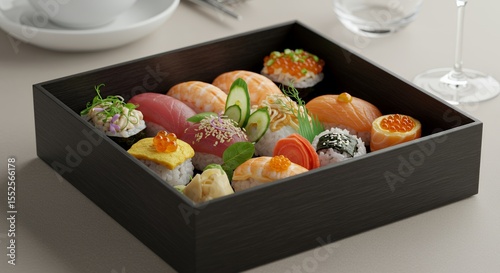 Exquisite Sushi Assortment in Elegant Dark Wood Box