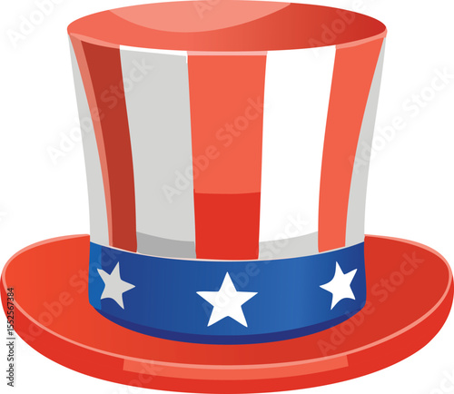  3D icon features the classic red white and blue Uncle Sam hat, 4 July, Vector 