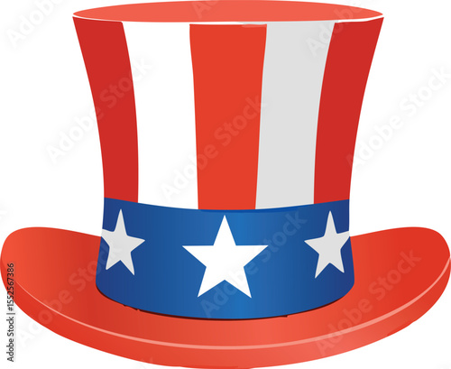  3D icon features the classic red white and blue Uncle Sam hat, 4 July, Vector 