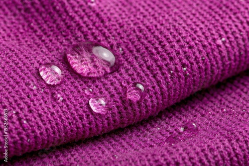 Close-up of water droplets on textured purple fabric