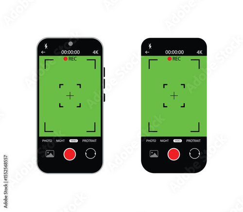 Photo camera in phone screen interface. Photography and video smartphone frame. Screen vector mockup. Vector illustration.