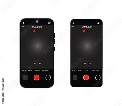 Mobile Camera App UI Elements – Vector Interface with Viewfinder, Focus Grid, Record Buttons for Photography and Video on Smartphone Screen.