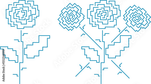 pixel style roses with thin outlines