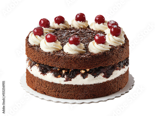   Black forest cake decorated birthday isolated on transparent background png
