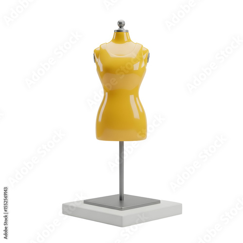 Yellow Mannequin In A Transparent Background Studio Shot Detailing The Design And Reflecting Bright Colors