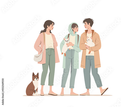 Cute Pet and Owner Vector Illustration – Human and Animal Bond Concept