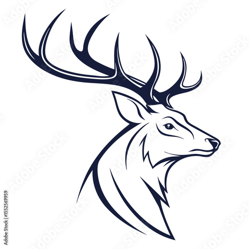 Elegant dark blue stag head silhouette with majestic antlers