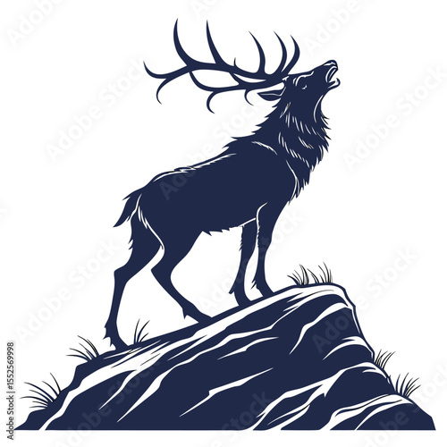 Majestic elk silhouette roaring on a rocky outcrop