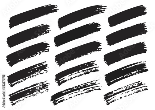 Dirty Ink Marker Brushstroke Set. Realistic Hand-Drawn Grunge Lines with Paint Splashes, Underlines, Smears, Drops, and Texture for Callout Boxes, Graphic Borders, or Typography Design.

