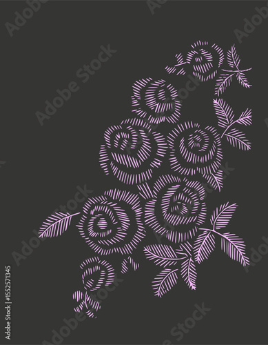 Minimilist illustration of a plant with white scribble leaves and stems against a dark gray background design art vector