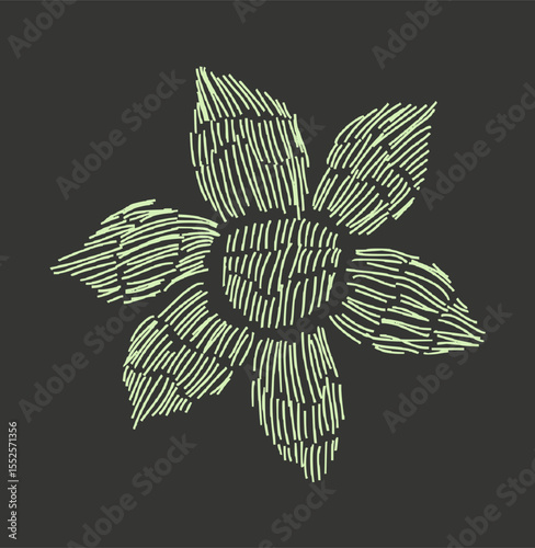 Minimilist stylized plant with striped pattern on a dark background creating a modern and abstract botanical design vector