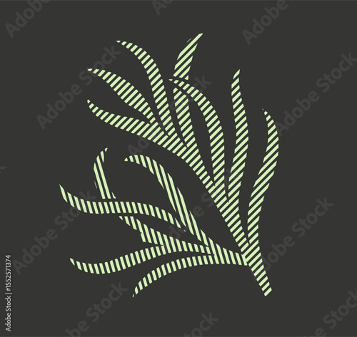 Minimilist a single leaf with a zig zag pattern on a dark background is displayed in a simple illustration style vector