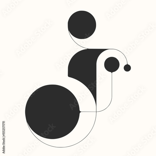 Minimilist abstract design featuring interconnected black shapes and lines on a white background art piece vector