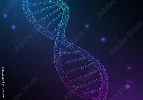 Glowing dna structure on a dark blue background conveys science, technology, and genetic research advancements.
