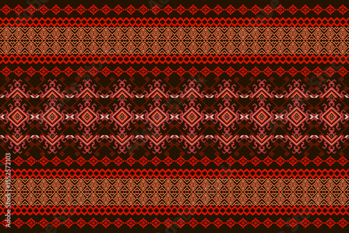 Ikat ethnic geometric abstract embroidery oriental traditional seamless pattern. Native geometry decorative design for fabric, clothing, wallpaper, background, interior, decoration, illustration