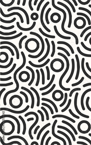 Minimilist abstract background with horizontal lines and curved shapes creating a seamless repeating pattern design vector