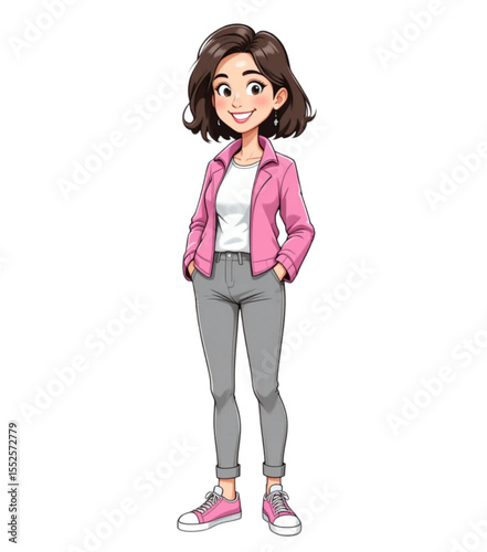 young thin woman smiling in casual outfit on transparent background