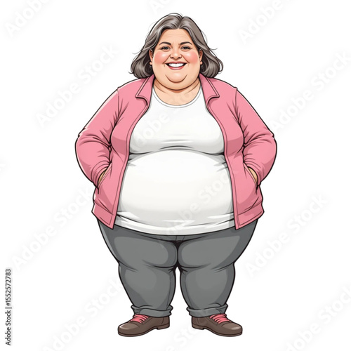 plus size woman smiling in casual outfit on transparent background