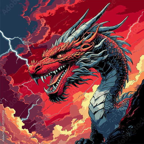 dragon vector image illustration with cloud background