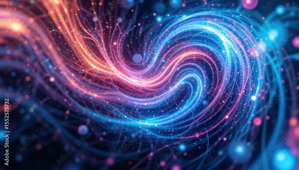 Fototapeta premium Abstract composition featuring concentric curving bands of colorful lines and dots on a black deep space background, 32k resolution