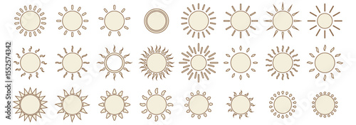 Set of Sun icons. Yellow Orange and Black and color variety design sun icons. Shine sun ray set. Collection of Yellow logo or weather icon. Vector illustration. EPS 10