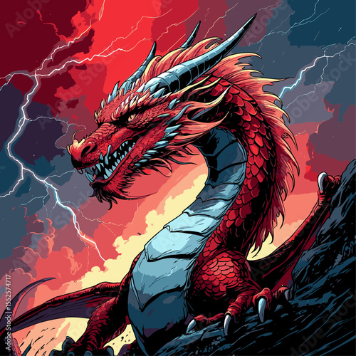 dragon vector image illustration with cloud background