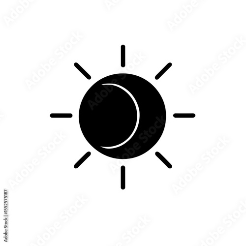Solar eclipse icon with sun rays in solid black style