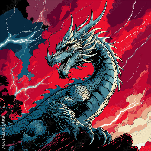 dragon vector image illustration with cloud background