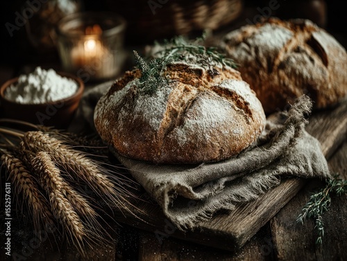 Artisan sourdough baking event rustic kitchen food photography cozy atmosphere close-up view culinary tradition