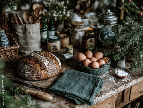 Sourdough baking experience rustic kitchen food photography cozy environment top-down view homemade delight