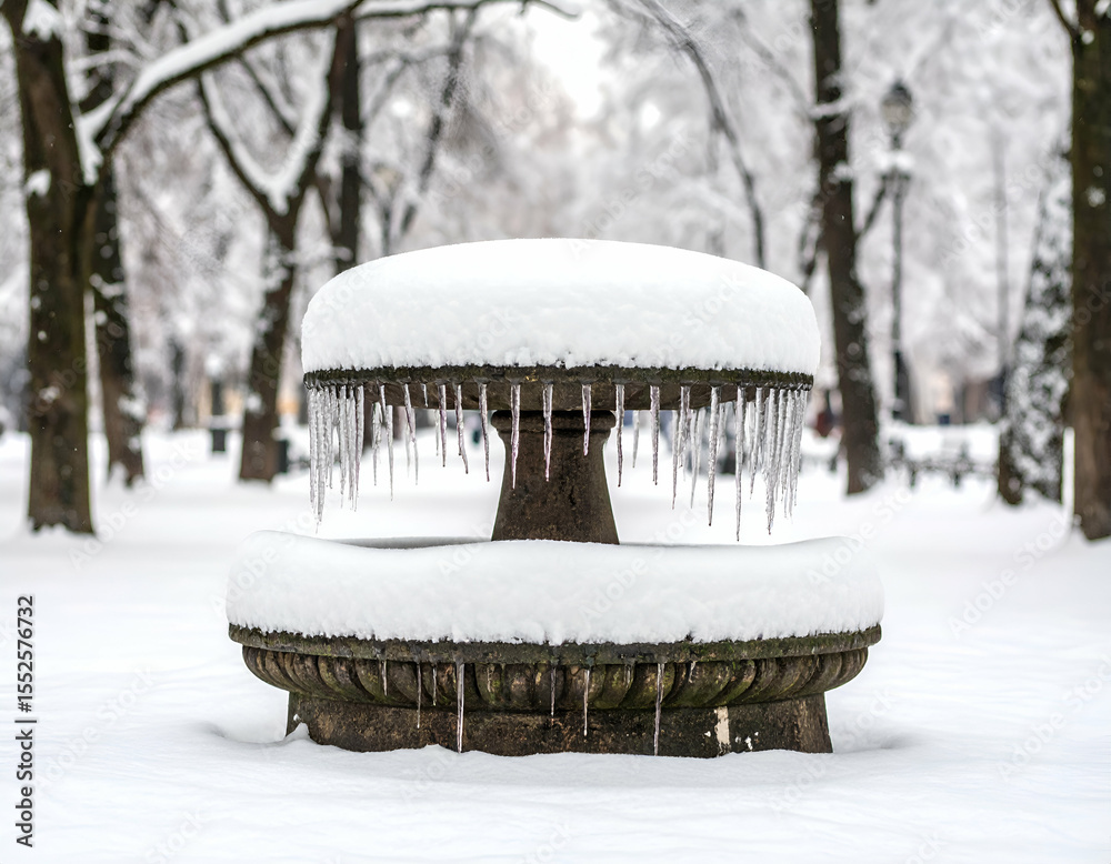 custom made wallpaper toronto digitalWinter Wonderland Snow-Covered Fountain with Icicles