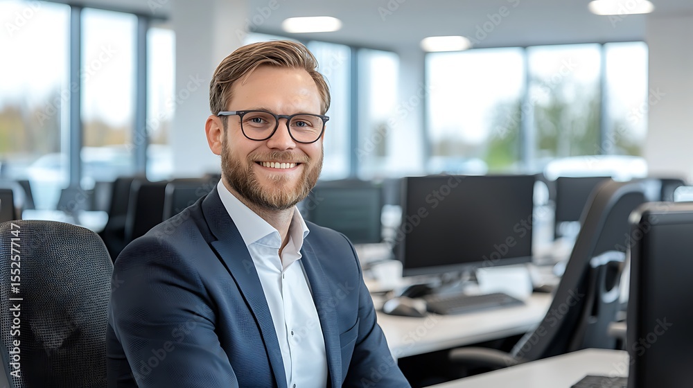 Fototapeta premium Professional man smiling in a modern office environment