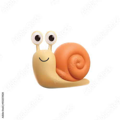 Cute 3D cartoon snail with a spiral orange