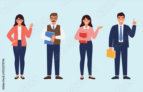 Professional diverse business people standing. Male and female employees in formal wear, ready for work and education.