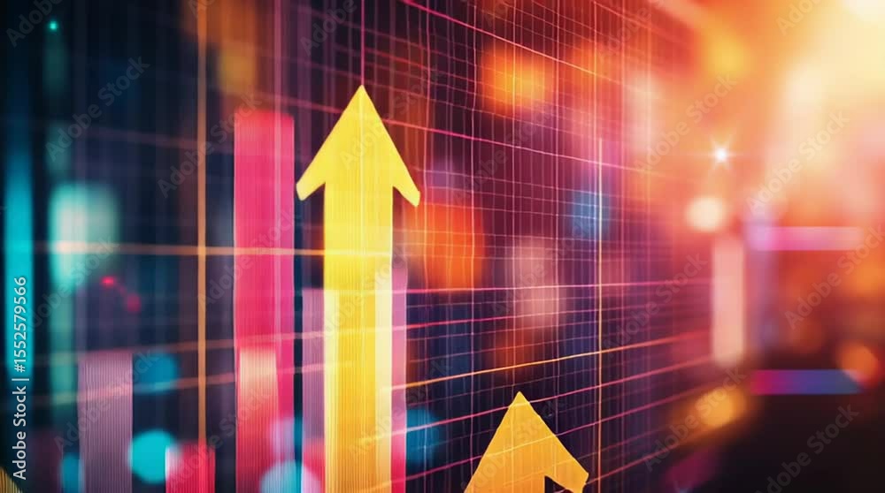 3D bar chart with upward arrows for business growth and success.graph business abtract background.	
