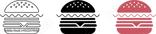 Burger icon vector illustration set for fast food menu and restaurant design isolated on background editable stock vector