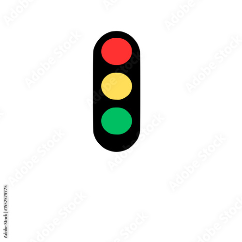 Traffic light with red yellow green signals, illuminated on a pole at a road intersection.