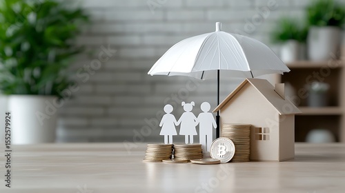 Financial protection concept with house and family figures