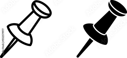 Vector push pin illustration, black and white drawing of a thumbtack, office supply clip art image editable stock vector