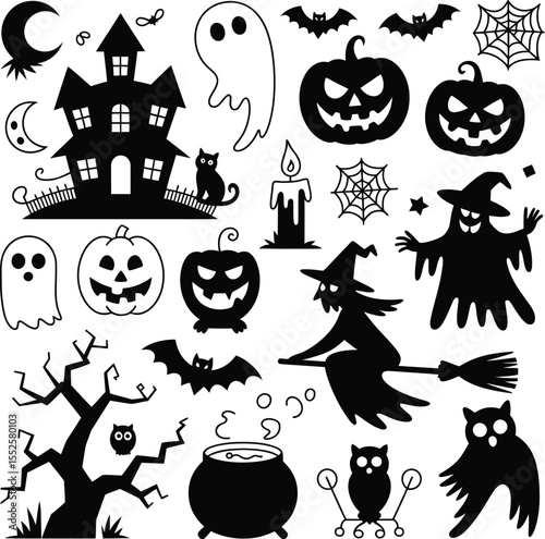 set of Halloween silhouette vector