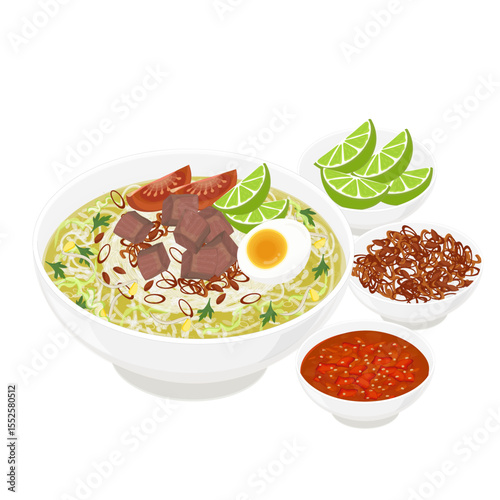 Vector Illustration Logo Clipart Soto Sapi or Soto Daging Sapi Indonesian Beef Soup 