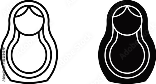 Matryoshka doll outline vector icon set, russian doll illustration, nesting doll clip art design element editable stock vector