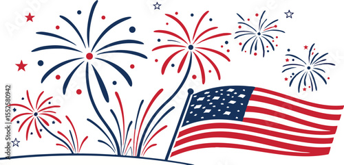 Fireworks Celebration in Red, White, and Blue,Red, White, and Blue Fireworks Celebration,Patriotic Fireworks Display in Red,White, and Blue,4th of July border, USA banner, fireworks pattern background