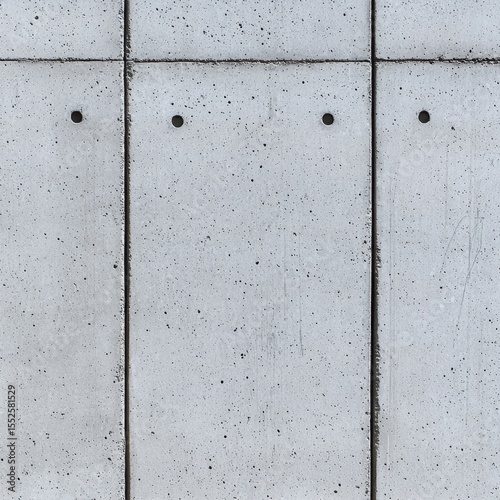 A close-up view of a gray concrete wall with visible seams and circular indentations in a grid pattern.