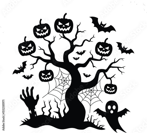 set of Halloween silhouette vector