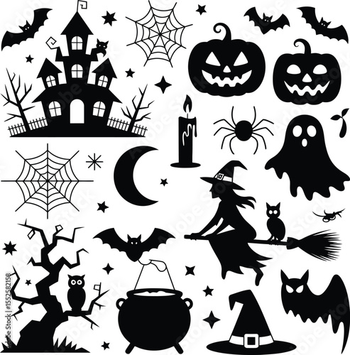 set of Halloween silhouette vector